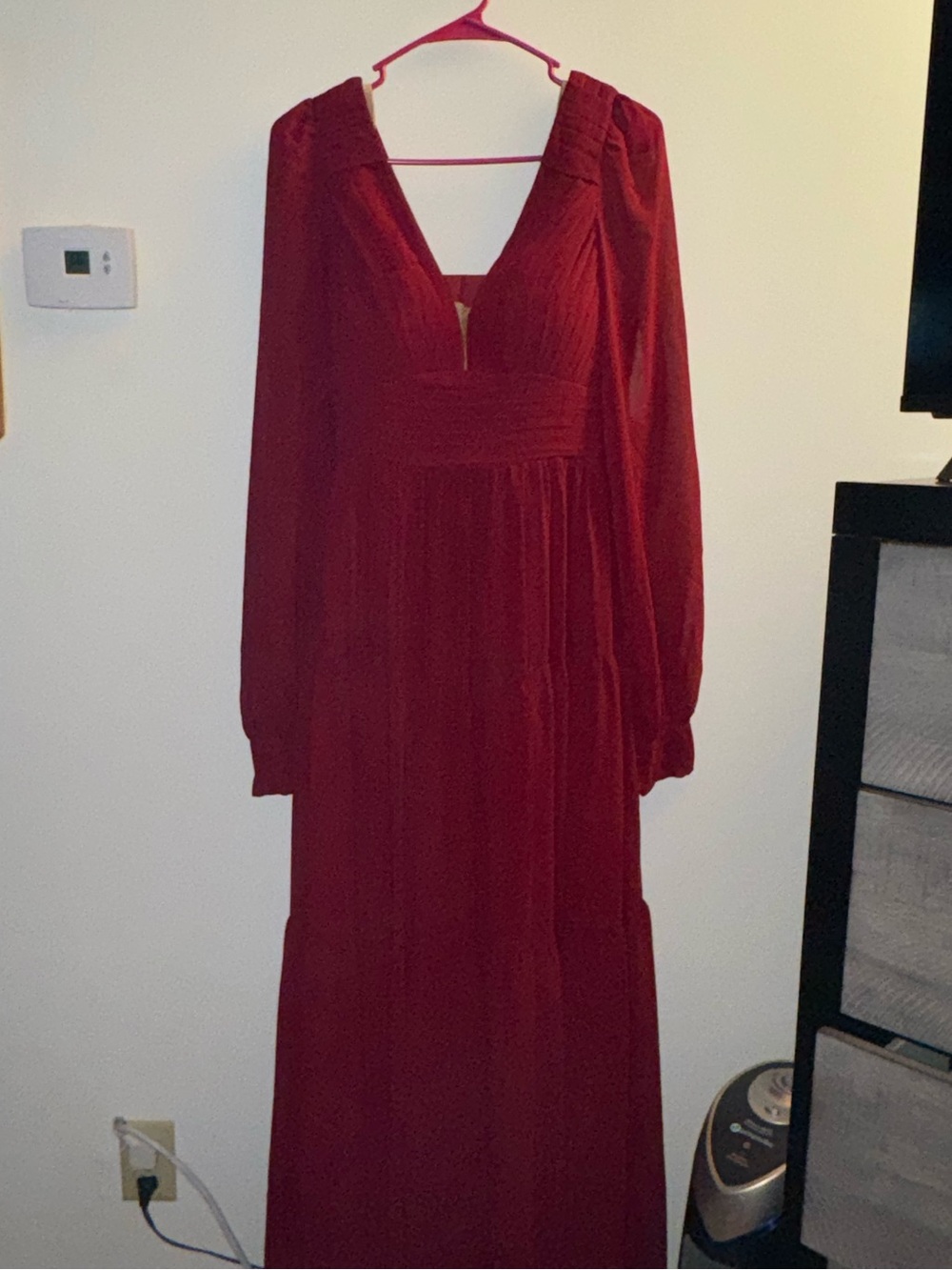 Long Sleeve V-Neck Maxi Dress in Deep Red